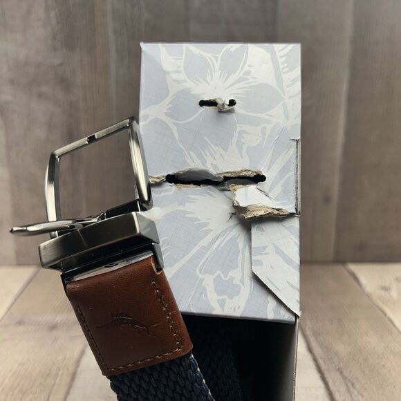 Tommy Bahama Men's Stretch Braided Reversible Belt Size Large XL Khaki Navy - Picture 10 of 10